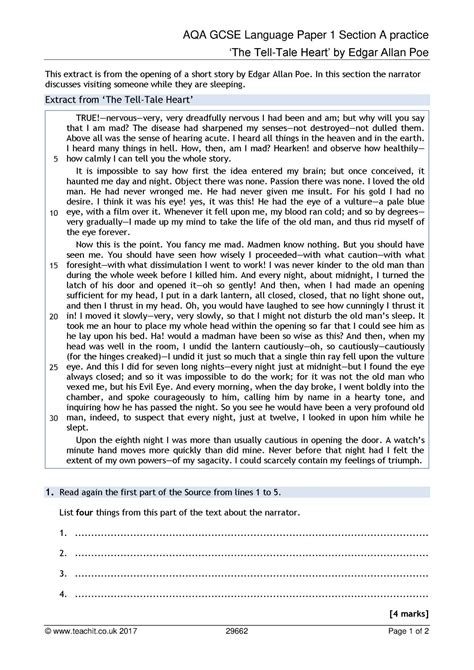 Aqa english language paper 2 question 5 (updated & animated). AQA GCSE Language Paper 1 Section A practice: 'The Tell ...