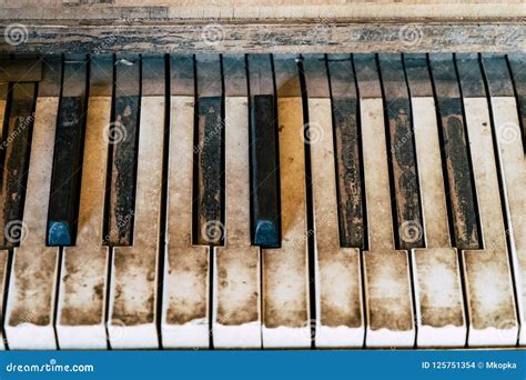 Close Up Of Dirty Old Rustic Antique Piano Keys Stock Photo Image