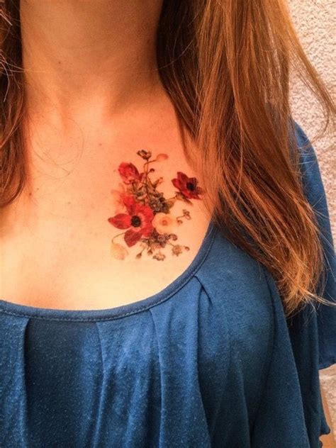Colorful Vintage Flowers Tattoo For Women On Chest Tattooimages Biz
