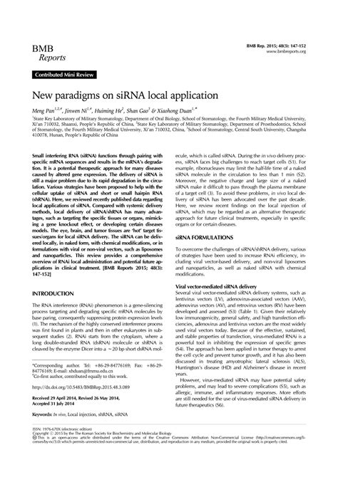 Pdf New Paradigms On Sirna Local Application