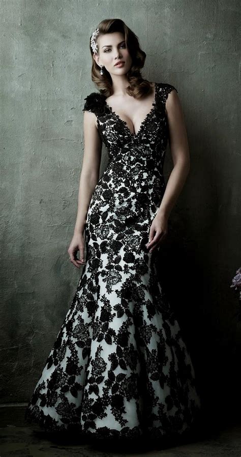Black And White Wedding Dress With Lace Mikels Bloc