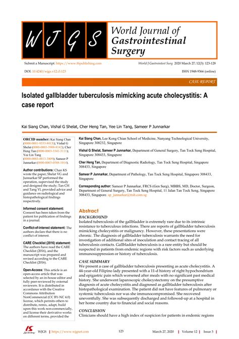 Pdf Isolated Gallbladder Tuberculosis Mimicking Acute Cholecystitis