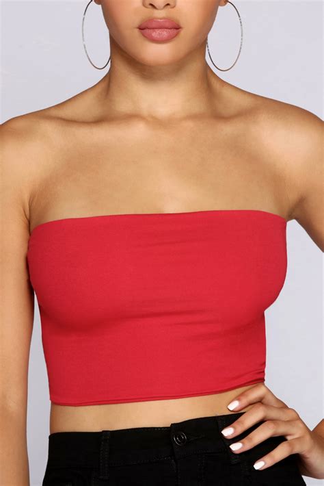 Basic Cropped Tube Top Tubetopoutfits Red Basic Cropped Tube Top