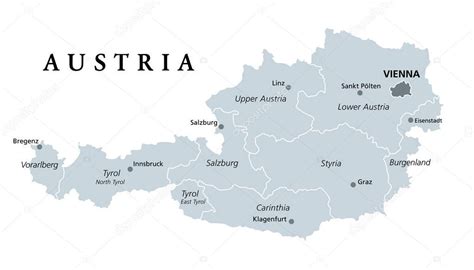 Austria Mapa Pol Tico De Color Gris Con La Capital Viena Nueve
