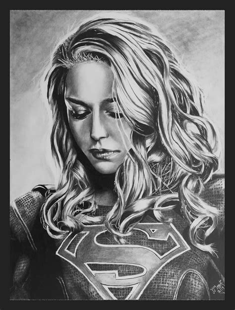 Pencil Portrait Melissa Benoist Supergirl Kara Zor El Pencil Portrait Supergirl Portrait