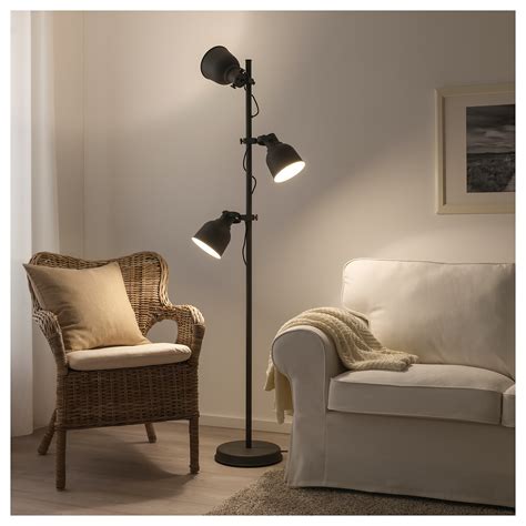 Standard standing lamps or floor lamps like åstrid can light up larger areas and are a good choice if you want the whole room to benefit. HEKTAR floor lamp with 3-spot, dark grey | IKEA Indonesia