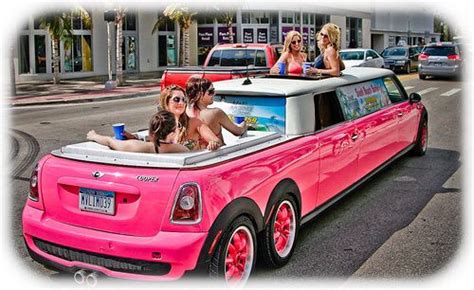 Mini Cooper Stretch Tandem Axle Limousine With Hot Tub Pink Mini