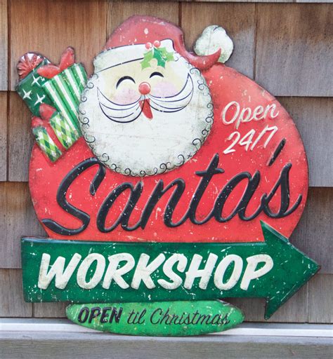 Santas Workshop Tin Sign Retro Christmas Sign
