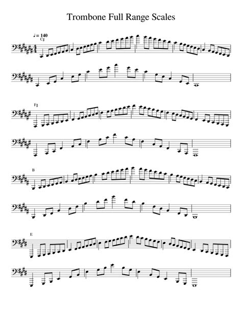 Trombone Full Range Scales Sheet Music For Trombone Solo
