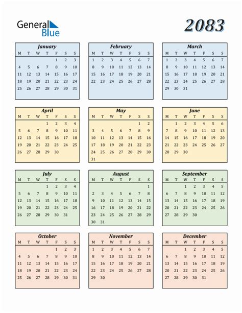 2083 Calendar With Monday Start