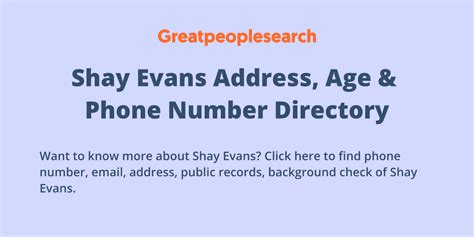 Shay Evans Address Age And Phone Number Directory Great People Search