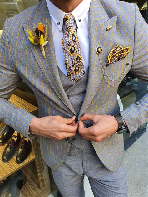 Buy Yellow Slim Fit Pinstripe Suit By Gentwith Com Free Shipping