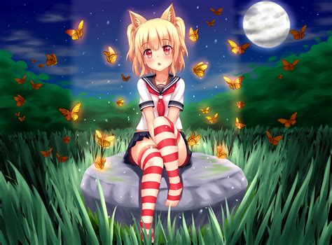 anime girl and butterflies