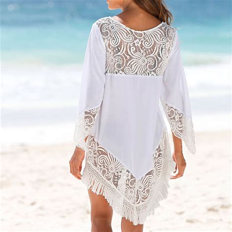 Lace Trim Beach Cover Up In Solid Color Swimsuit Cute Cover Ups Swimsuits