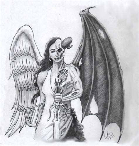 Demon Vs Angel Demon Drawings Angel Drawing Angel Demon Tattoo