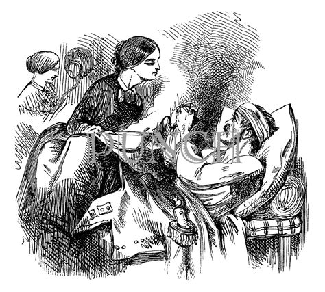 Victorian Cartoon Showing Nurse Florence Nightingale With An Injured