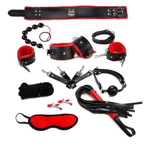 Sex Bondage Kit Set 10 Pcs Sexy Lingerie Bdsm Games Leather Set Hand Cuffs Footcuff Whip Rope