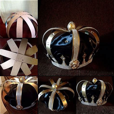 Handmade Crown With Cardboard Paper Tread Hot Glue Fabric And With Plastic And Metal Gems