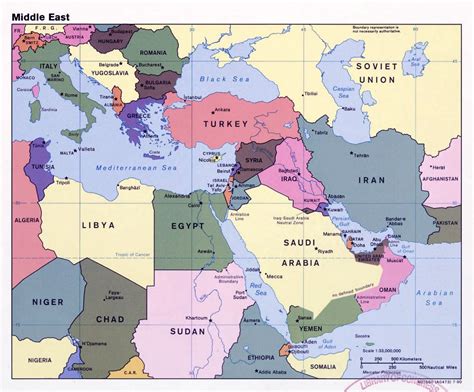 Большая детальная политическая карта Ближнего Востока со столицами и