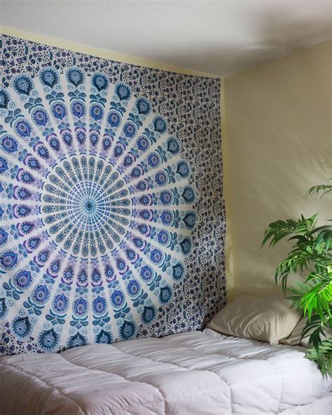 Crafted from wood with a weathered white finish, each panel features a scrolling pattern for a look inspired by provencal window shutters. Large White Colorful Floral Mandala Tapestry, Indian ...