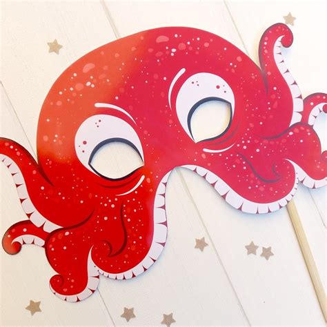 Red Octopus Mask Printable Halloween Costume Animal Mask Ocean Etsy