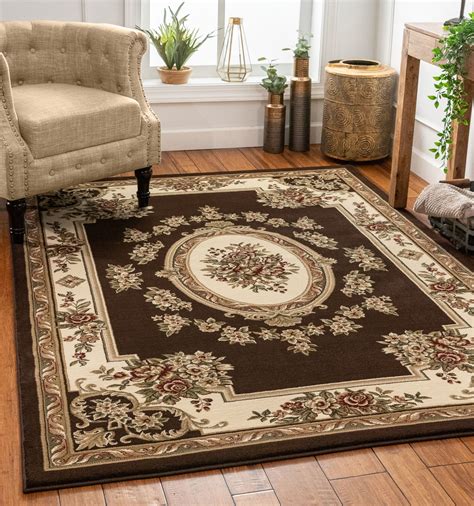 Pastoral Medallion Brown French 5x7 53 X 73 Area Rug European