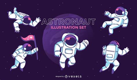 Astronaut Illustration Set Vector Download