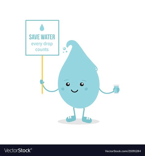 Water Drop Character Holding Save Water Sign Vector Image