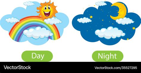 Opposite Words With Day And Night Royalty Free Vector Image