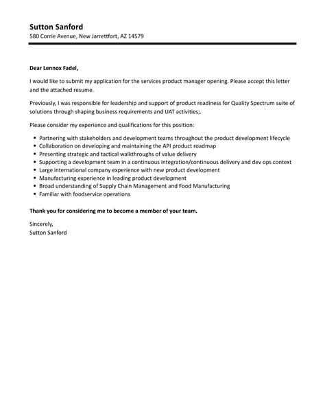 Services Product Manager Cover Letter Velvet Jobs