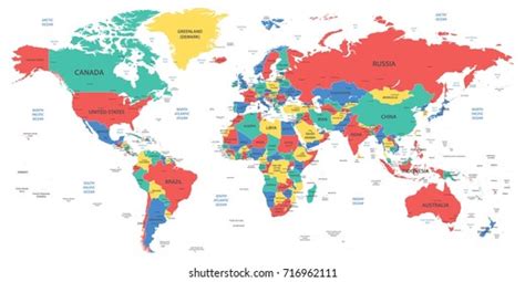 Detailed World Map Borders Countries Cities Stok Vektör Telifsiz