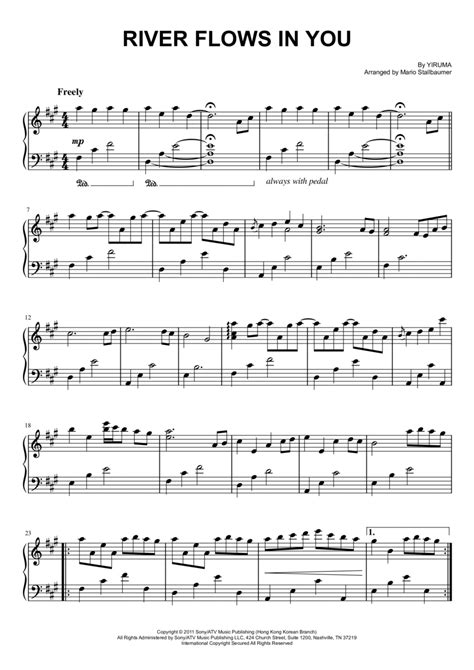 River Flows In You Arr Mario Stallbaumer Sheet Music Yiruma