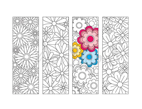 Flower Coloring Bookmarks Floral Coloring Page Spring Etsy Sexiz Pix