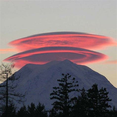 Lenticular Clouds Over Mt Rainier Washington State