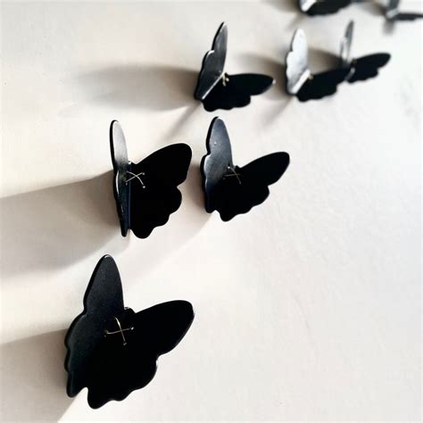 3d Butterfly Wall Art Black And Gold Porcelain Ceramic Etsy