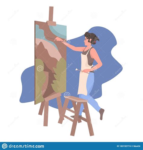 Woman Artist Draw Picture Character Female Paint Image Isolated On