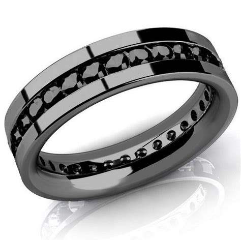 2ct Mens Black Diamond Eternity Wedding Band Channel Ring 14k Black