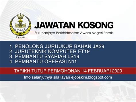 Suruhanjaya perkhidmatan awam (spa) menganggarkan sebanyak 35000 jawatan kosong dalam sektor kerajaan, tahun ini. Jawatan Kosong SPA Perak Februari 2020