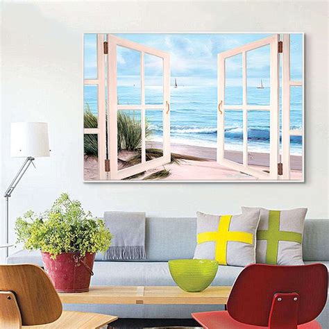 Fantastic 3d Window Beach View Framed 1 Panel Wall Art