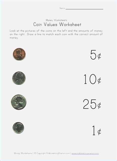 identifying coins  coin values worksheets kitty baby love