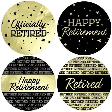 Black And Gold Retirement Party Round Favor Stickers On Metallic Foil
