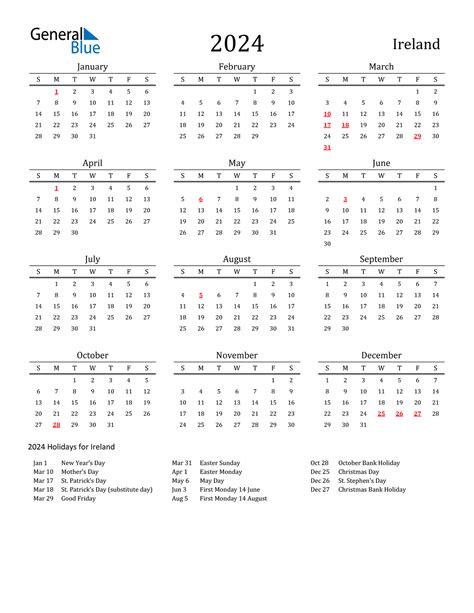 Calendar 2024 Calendar Printable Ireland Liva Sherry
