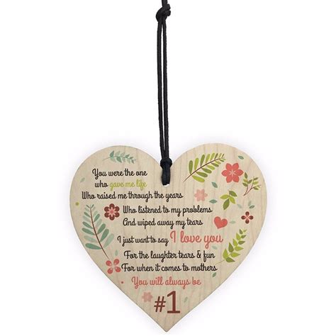 Meijiafei Number One Mother Wooden Hanging Heart Mothers Day Signs Sign Present For Mumhanging