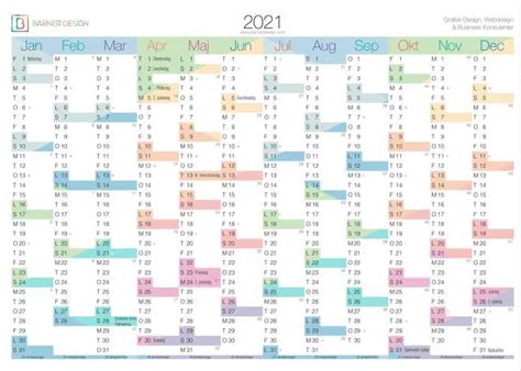 Jahreskalender 2021 mit feiertagen und kalenderwochen. Kalender 2021 - Gratis Print-selv - Download med årsoversigt