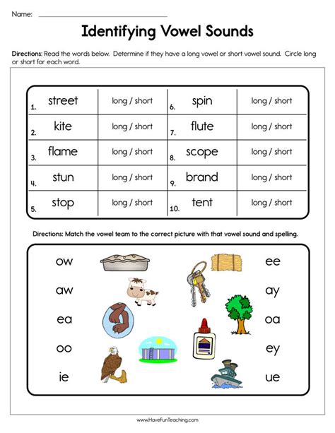 identifying vowel sounds worksheet  fun teaching