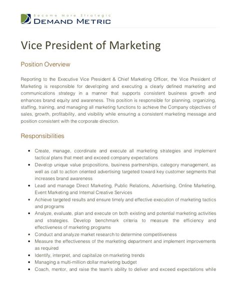 Vice President Of Marketing Job Description