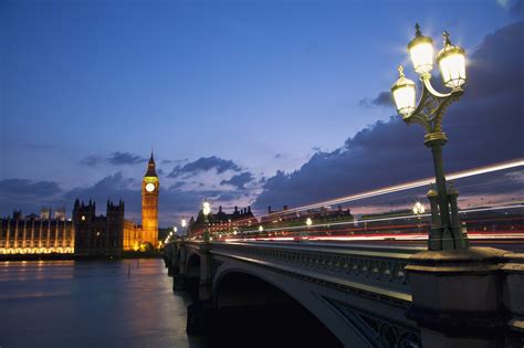 london england capital architecture bridge river night lights motion effects blue sky