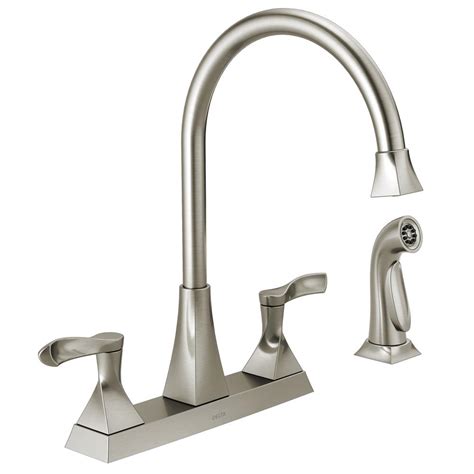 Delta Everly 2 Handle Standard Kitchen Faucet With Spray In Stainless