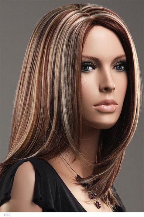 Brown Blonde Straight Mid Length Highlights Hair Wig Lc0207 On