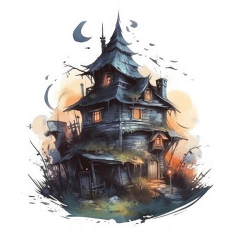 Premium Ai Image Enchanting Witch House Watercolor Tshirt Design